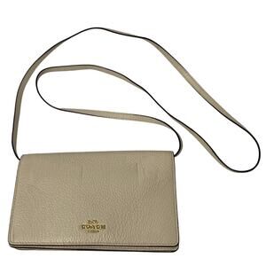 COACH Colorblock Slim Leather Wallet Wristlet with Long Strap Cream